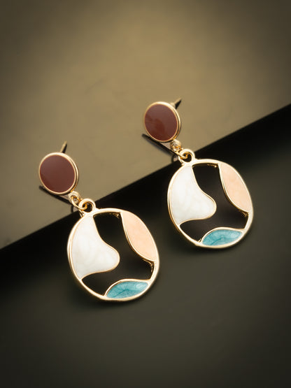 Aadita Gold Plated Round Artistic Enamel Dangler Earrings for Women