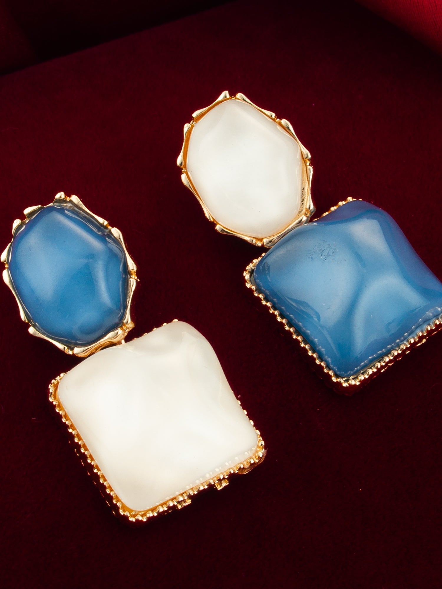 Aadita Gold-Plated Asymmetric Dual-Stone Stud Earrings for Women & Girls WER4141