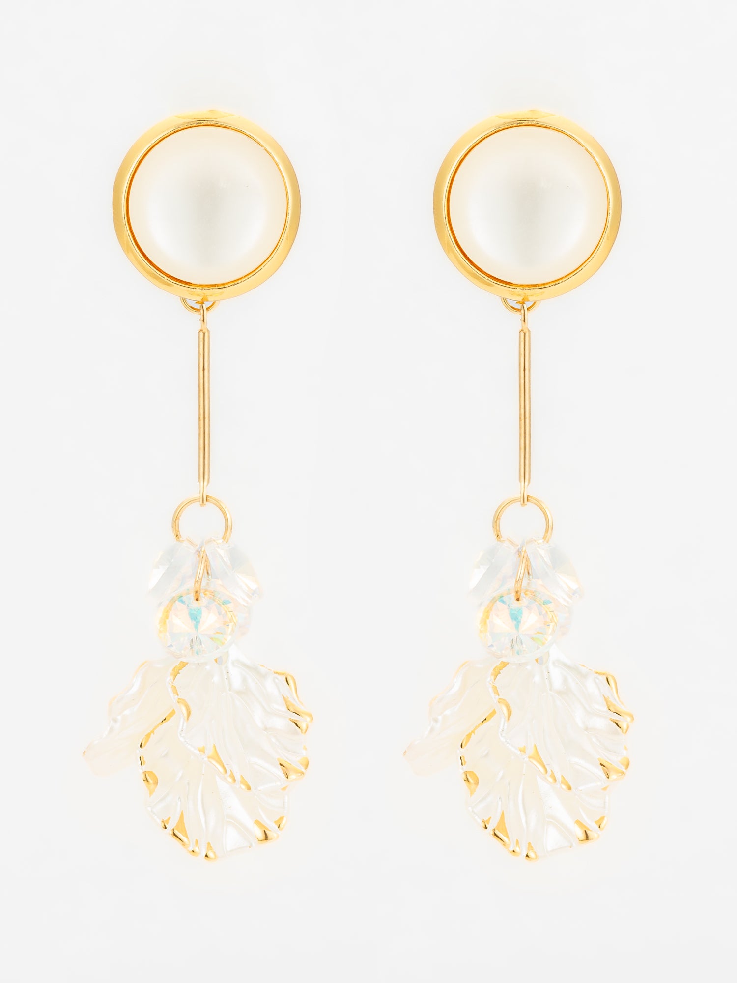 Aadita Crystal Bloom Long Leaf Earrings in Gold Finish