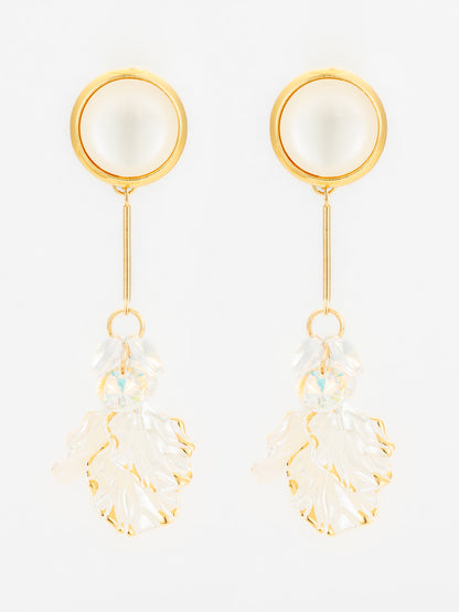 Aadita Crystal Bloom Long Leaf Earrings in Gold Finish