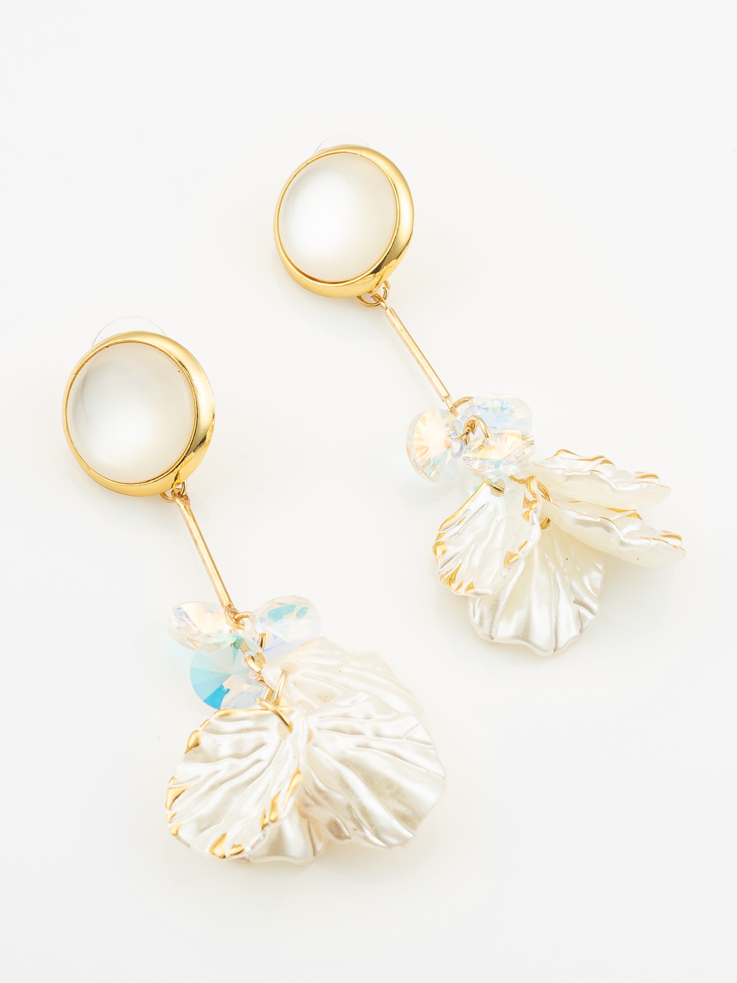 Aadita Crystal Bloom Long Leaf Earrings in Gold Finish
