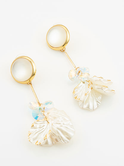 Aadita Crystal Bloom Long Leaf Earrings in Gold Finish