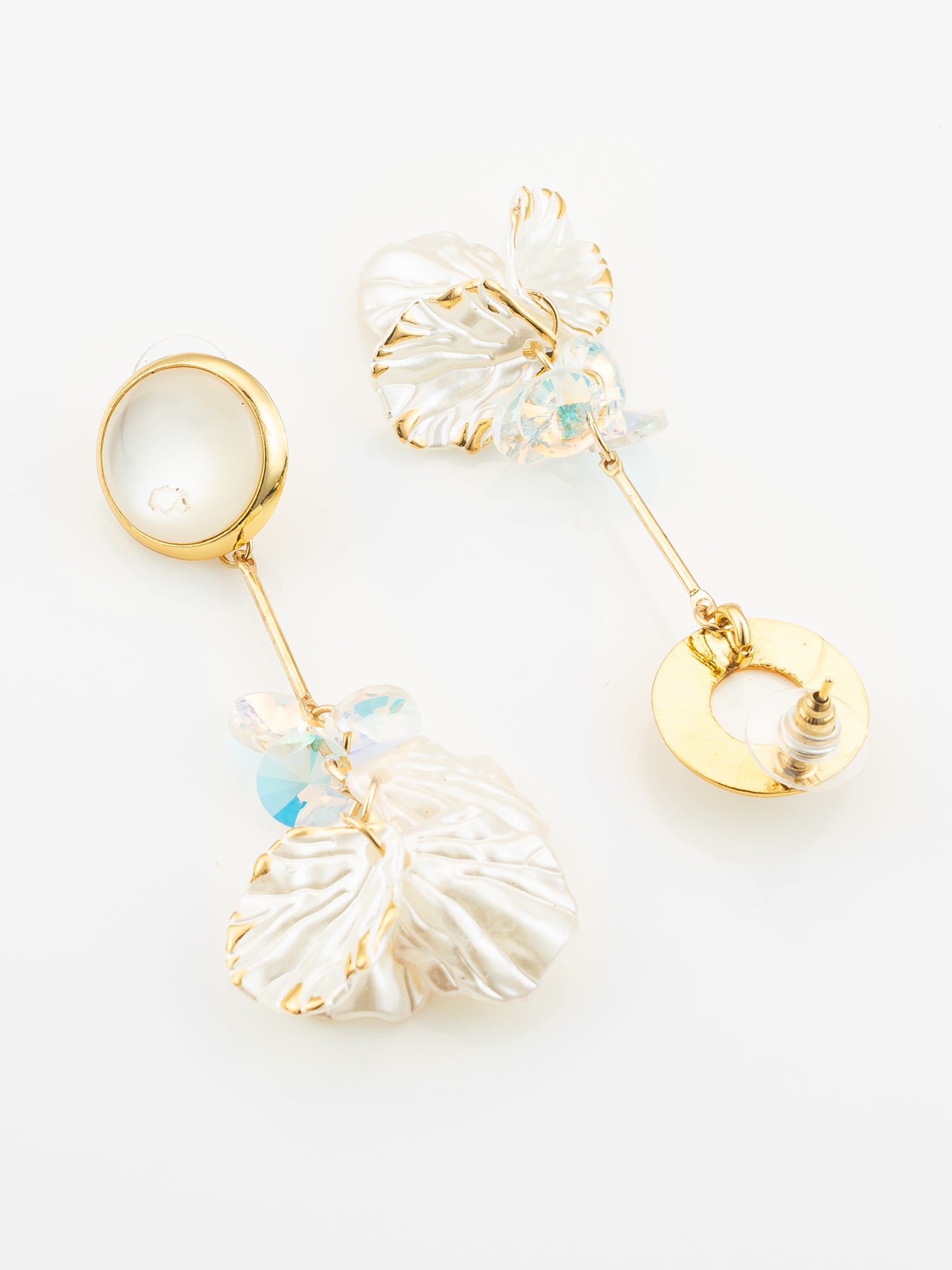 Aadita Crystal Bloom Long Leaf Earrings in Gold Finish