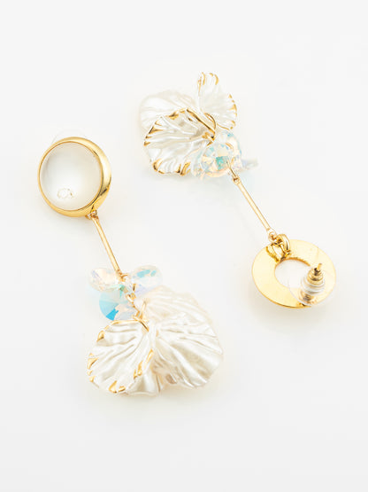 Aadita Crystal Bloom Long Leaf Earrings in Gold Finish