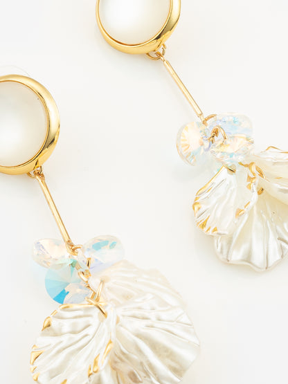 Aadita Crystal Bloom Long Leaf Earrings in Gold Finish