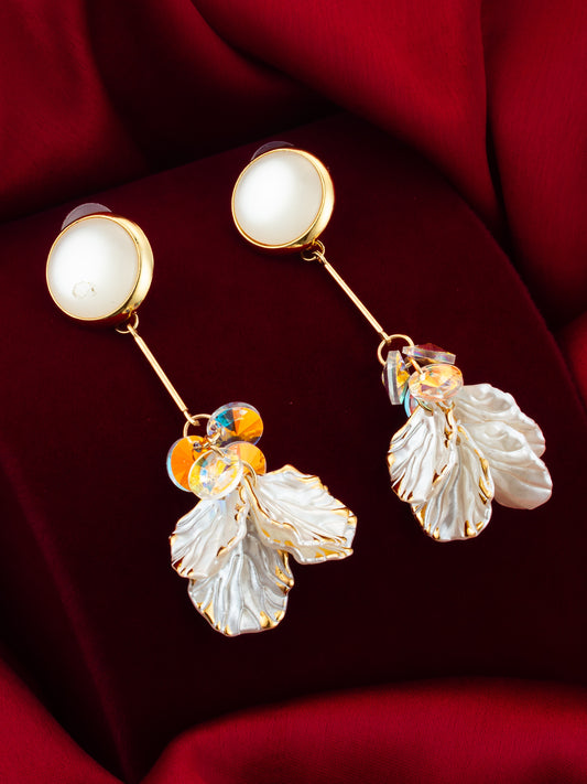 Aadita Crystal Bloom Long Leaf Earrings in Gold Finish