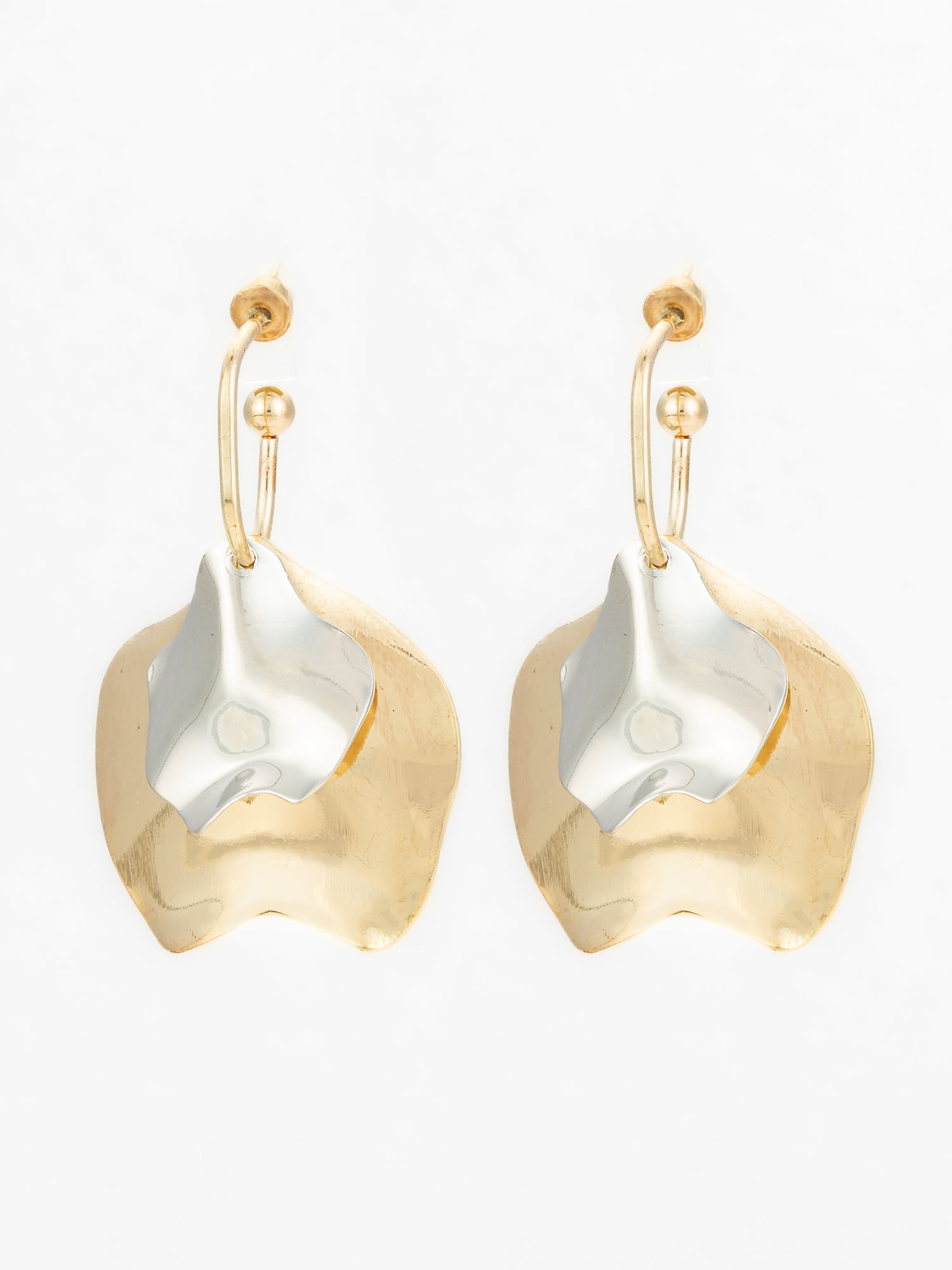Aadita Gold & Silver Textured Dual Metal Modern Statement Earrings