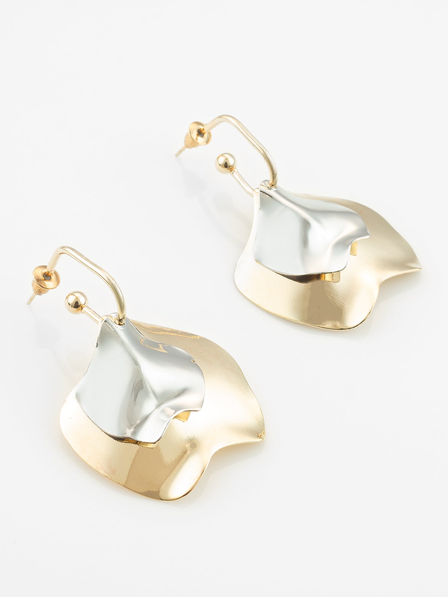 Aadita Gold & Silver Textured Dual Metal Modern Statement Earrings