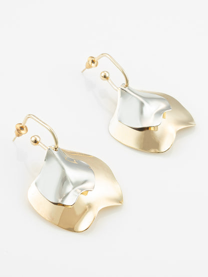 Aadita Gold & Silver Textured Dual Metal Modern Statement Earrings