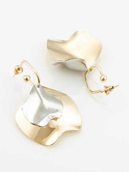 Aadita Gold & Silver Textured Dual Metal Modern Statement Earrings