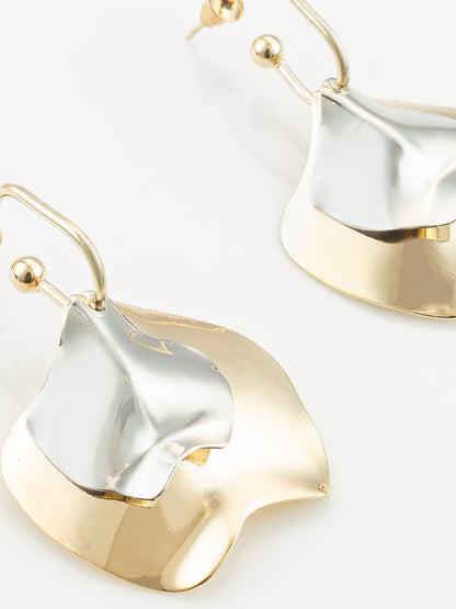 Aadita Gold & Silver Textured Dual Metal Modern Statement Earrings