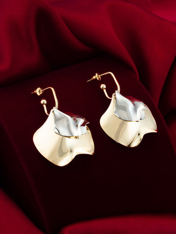 Aadita Gold & Silver Textured Dual Metal Modern Statement Earrings