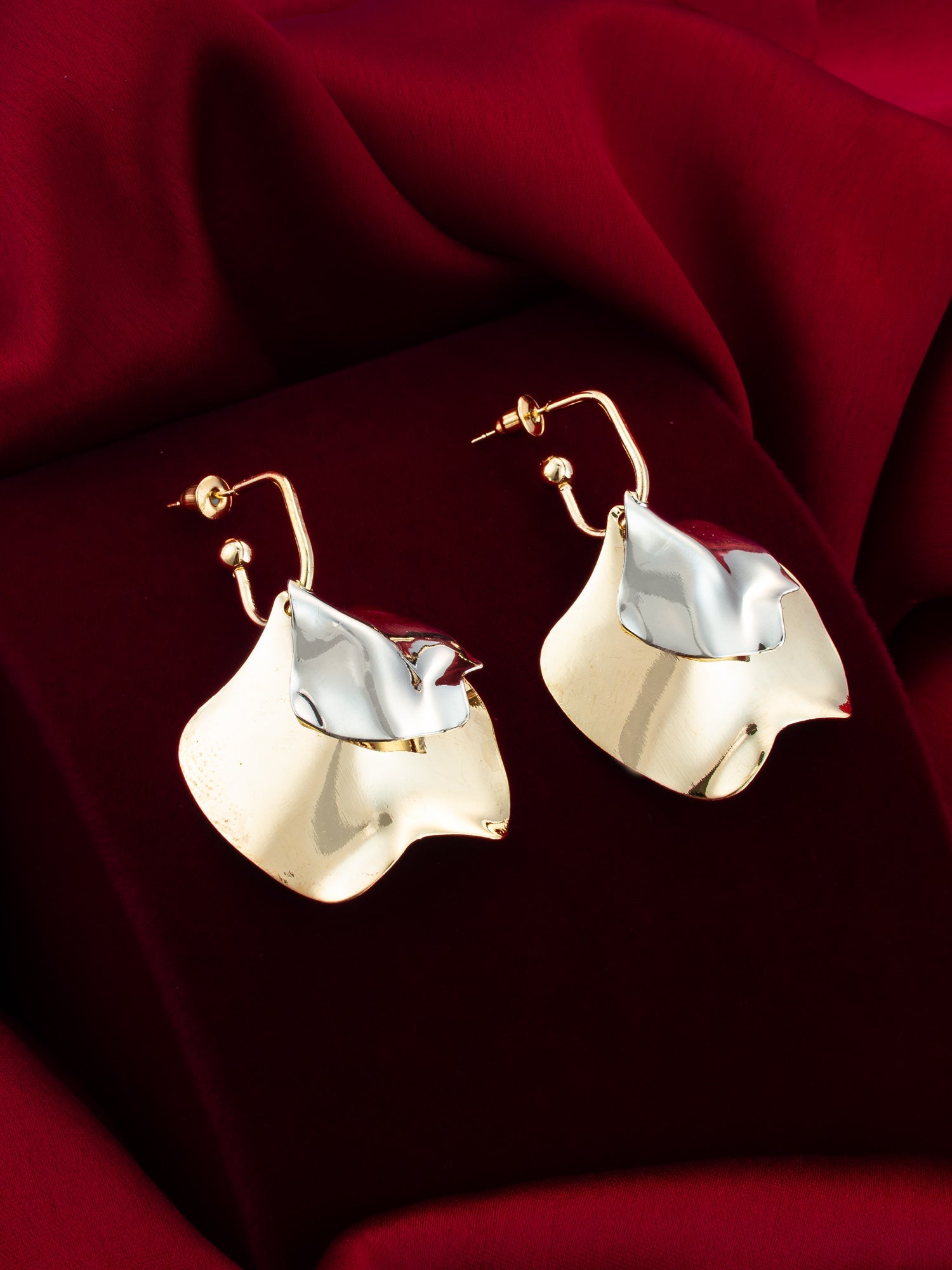 Aadita Gold & Silver Textured Dual Metal Modern Statement Earrings WER4144