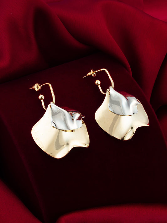Aadita Gold & Silver Textured Dual Metal Modern Statement Earrings WER4144