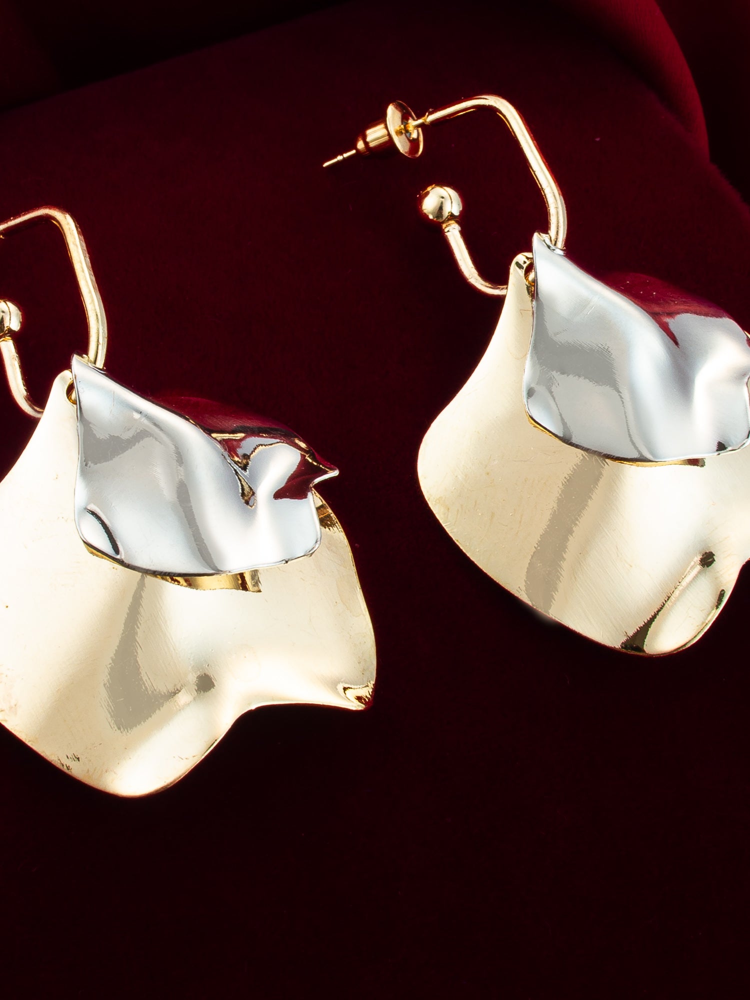 Aadita Gold & Silver Textured Dual Metal Modern Statement Earrings