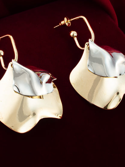 Aadita Gold & Silver Textured Dual Metal Modern Statement Earrings