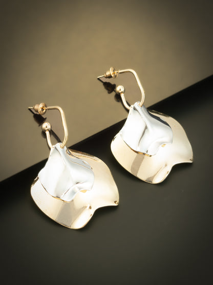 Aadita Gold & Silver Textured Dual Metal Modern Statement Earrings