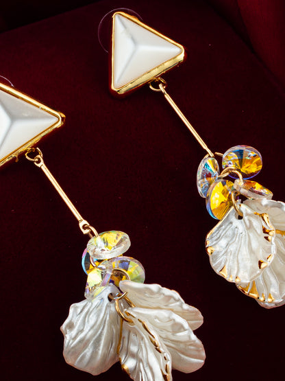 Aadita Triangle Stud Leaf Drop Earrings