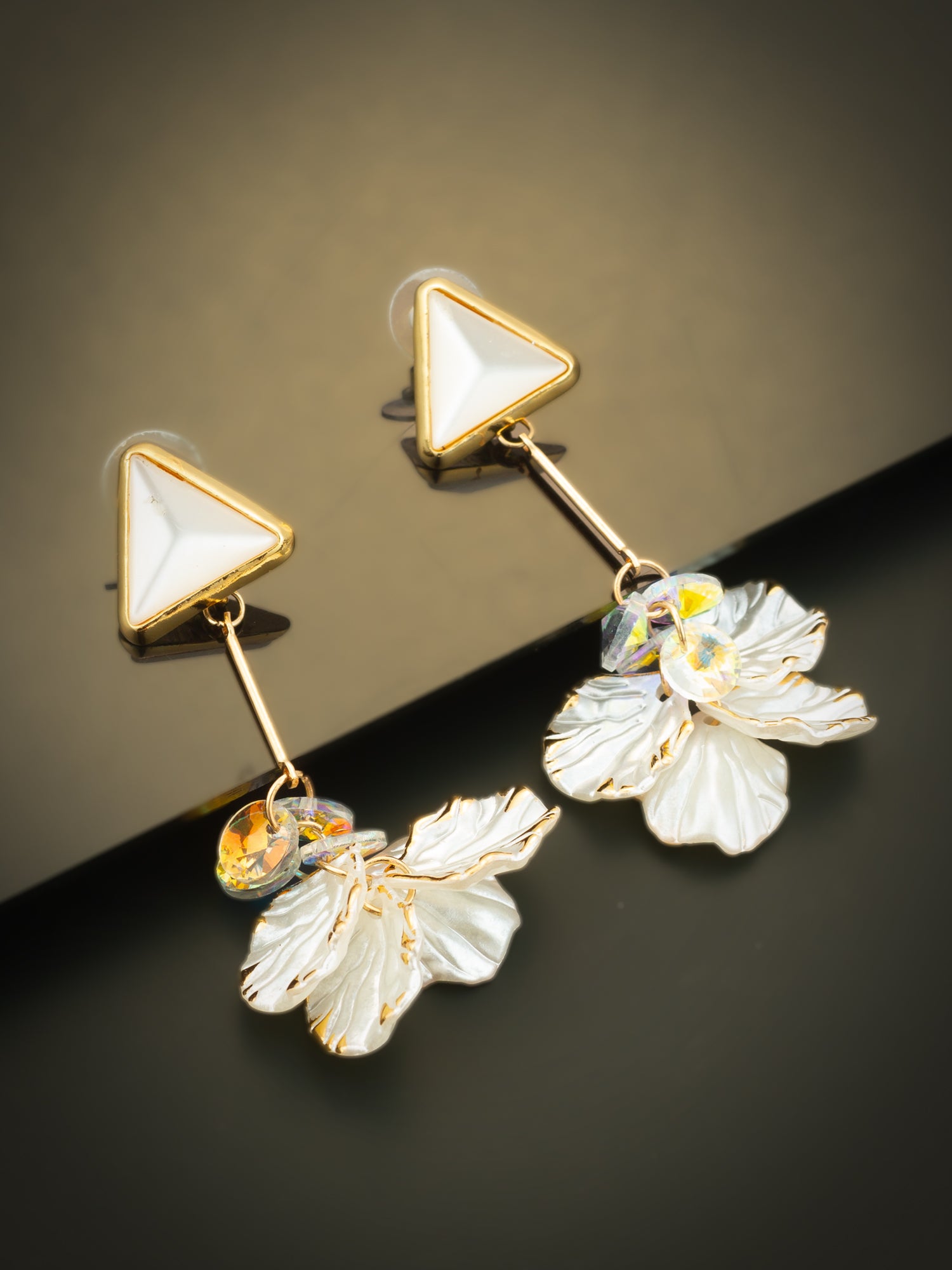 Aadita Triangle Stud Leaf Drop Earrings