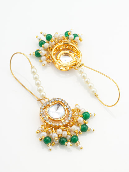Aadita Gold Plated Hook Earrings with Emerald Green Bead Tassels