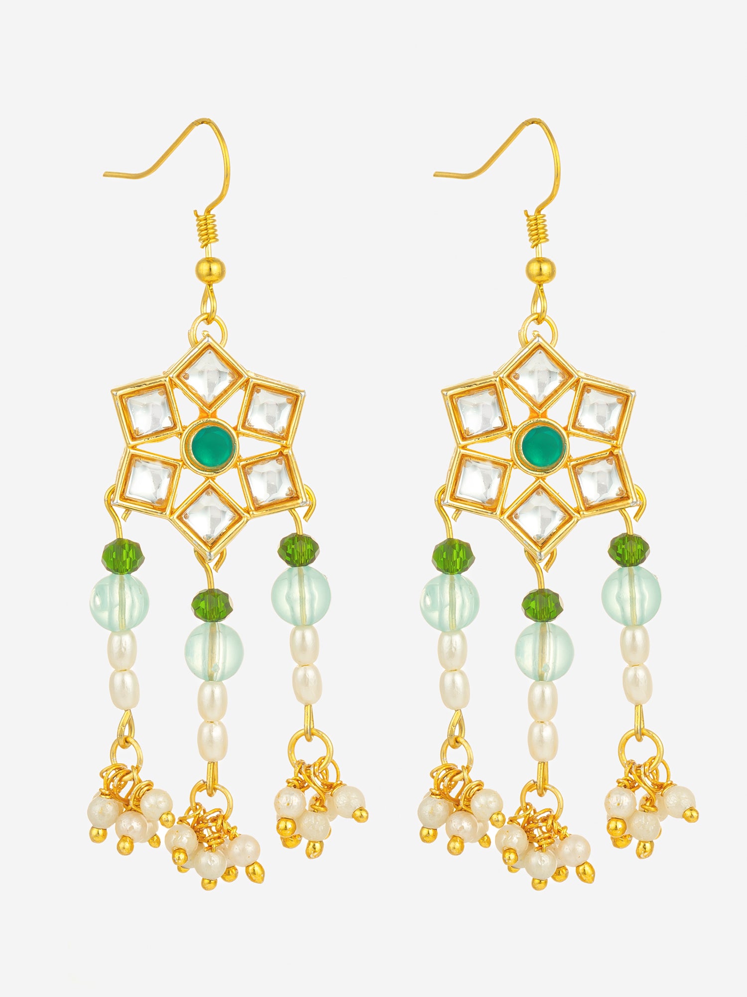 Aadita Gold Plated Star Floral Kundan Chandelier Earrings