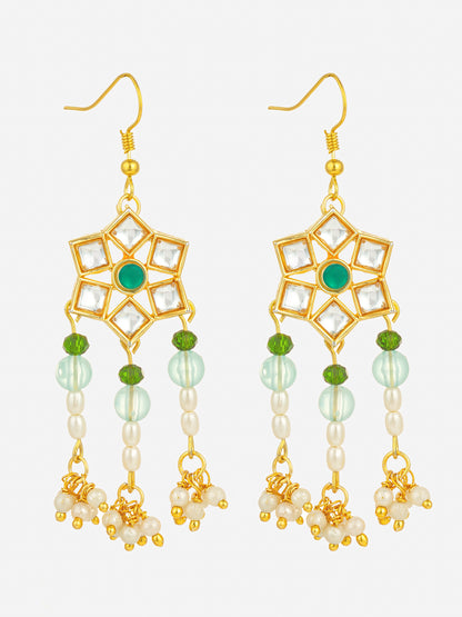 Aadita Gold Plated Star Floral Kundan Chandelier Earrings