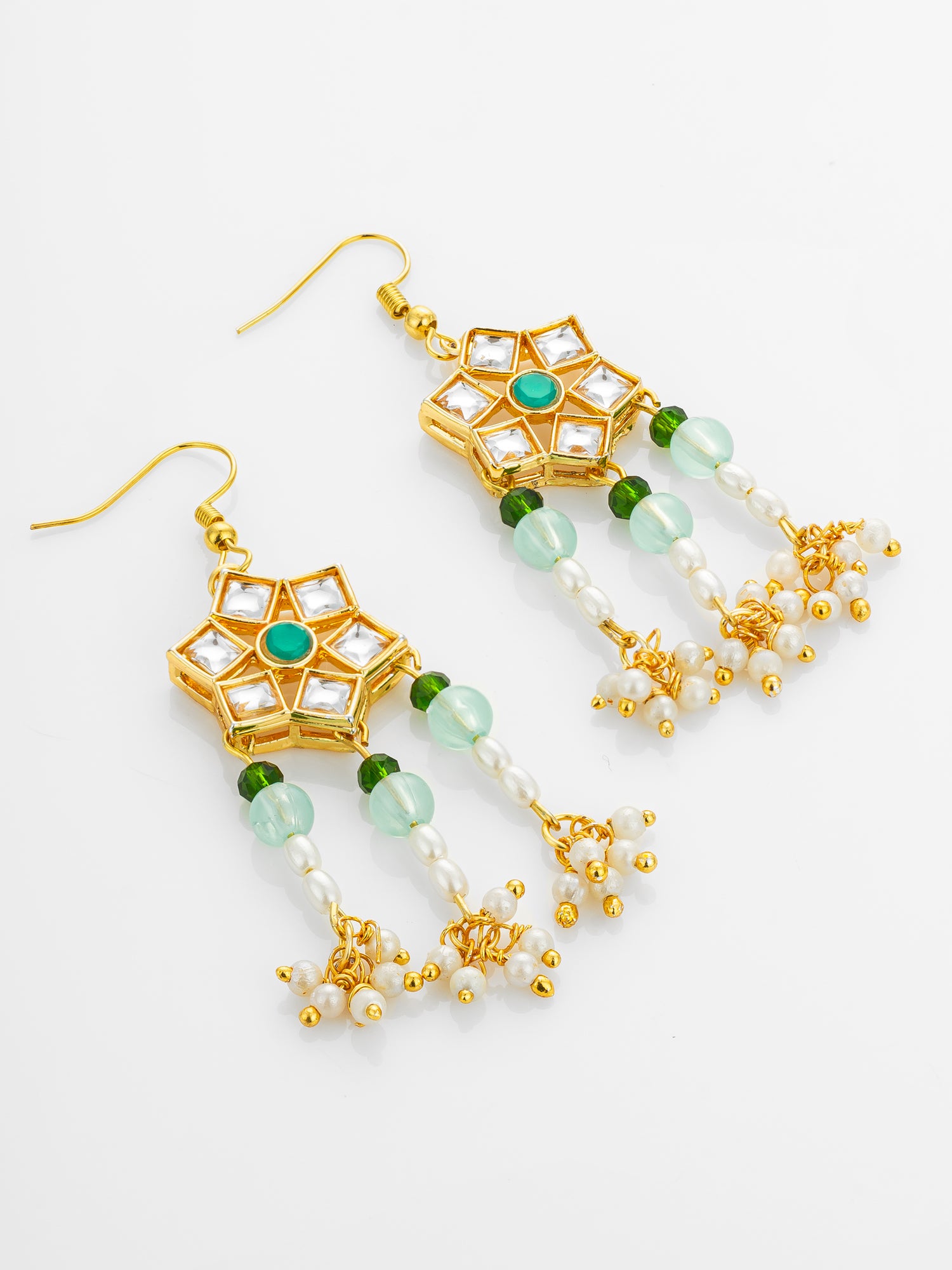 Aadita Gold Plated Star Floral Kundan Chandelier Earrings