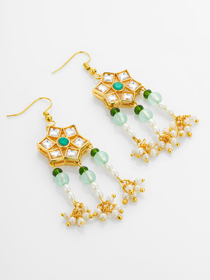 Aadita Gold Plated Star Floral Kundan Chandelier Earrings