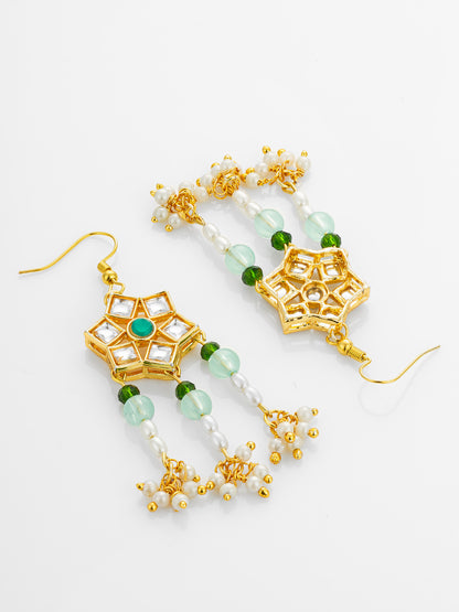 Aadita Gold Plated Star Floral Kundan Chandelier Earrings