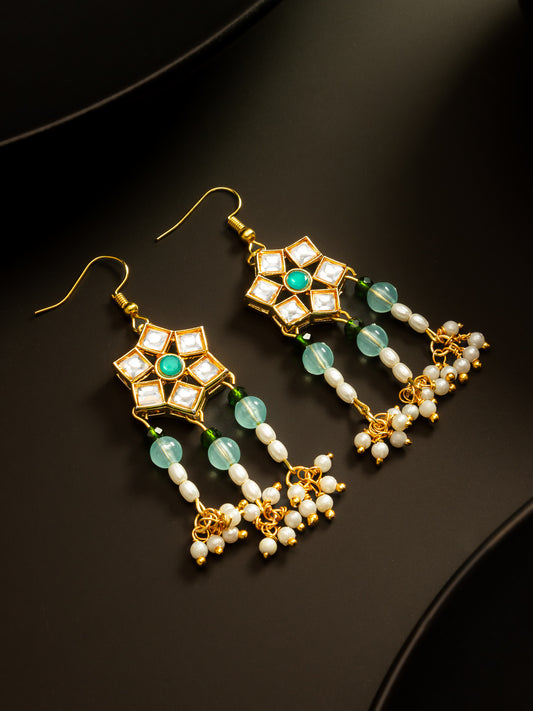 Aadita Gold Plated Star Floral Kundan Chandelier Earrings