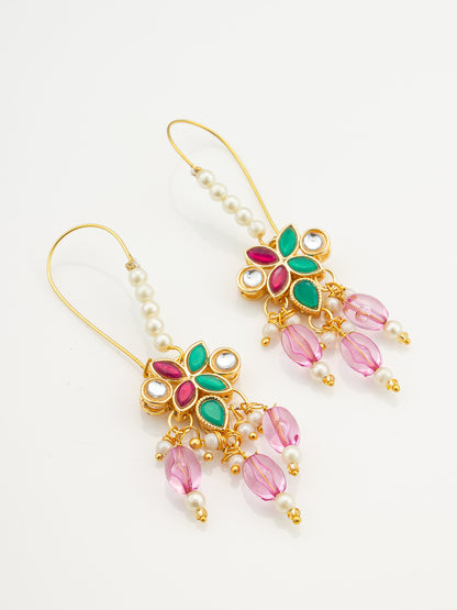 Aadita Floral Multi-Stone Drop Earrings with Pink Beads