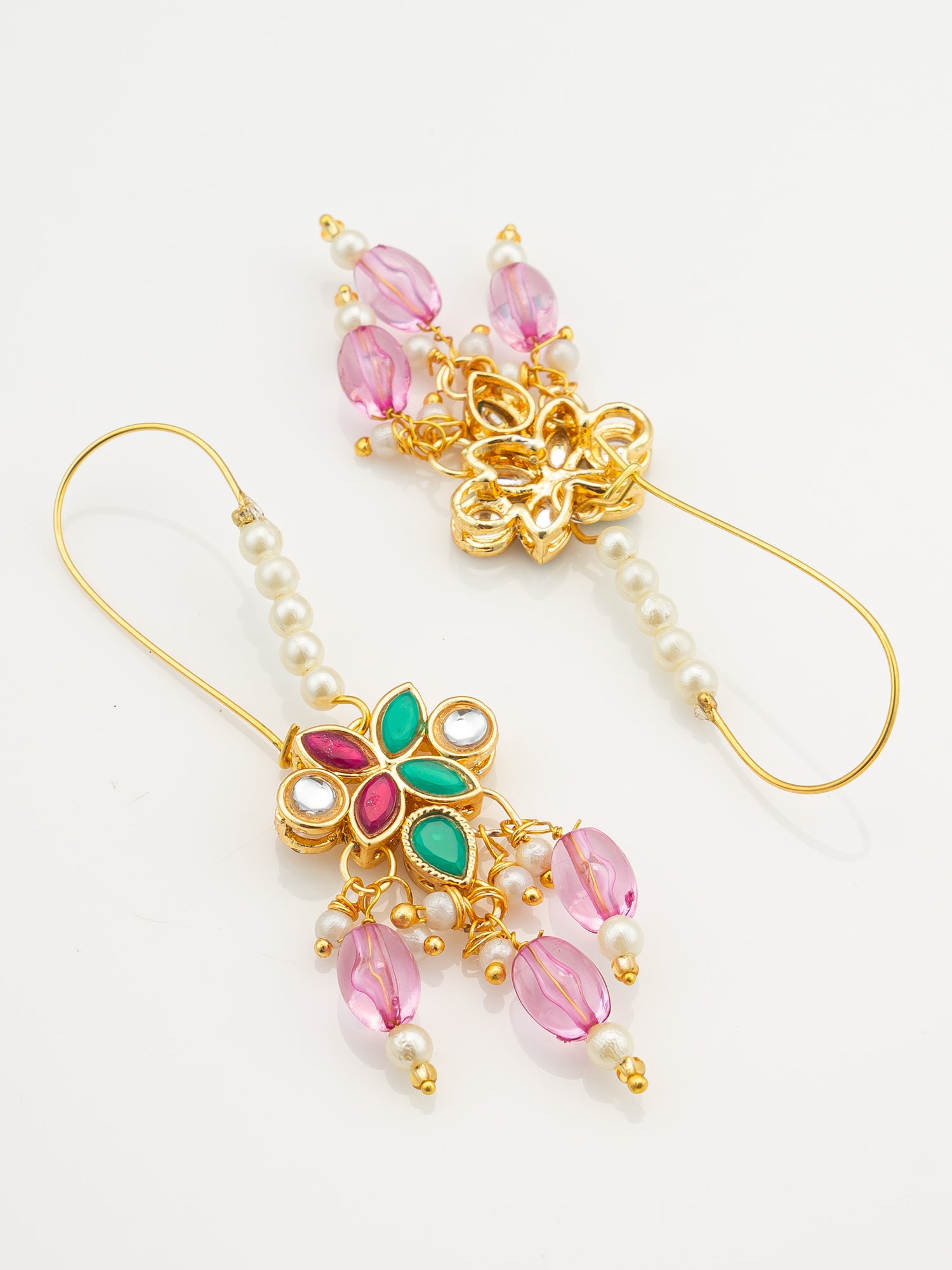 Aadita Floral Multi-Stone Drop Earrings with Pink Beads