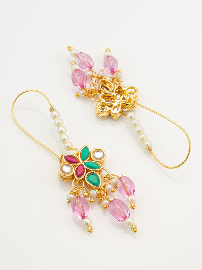 Aadita Floral Multi-Stone Drop Earrings with Pink Beads