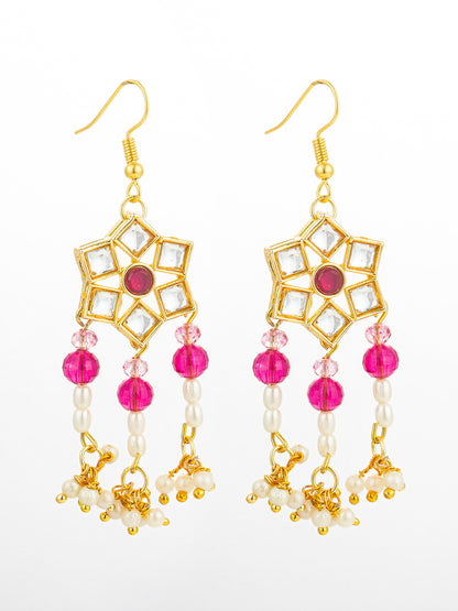 Aadita Ruby Red Hexagonal Kundan Chandelier Earrings