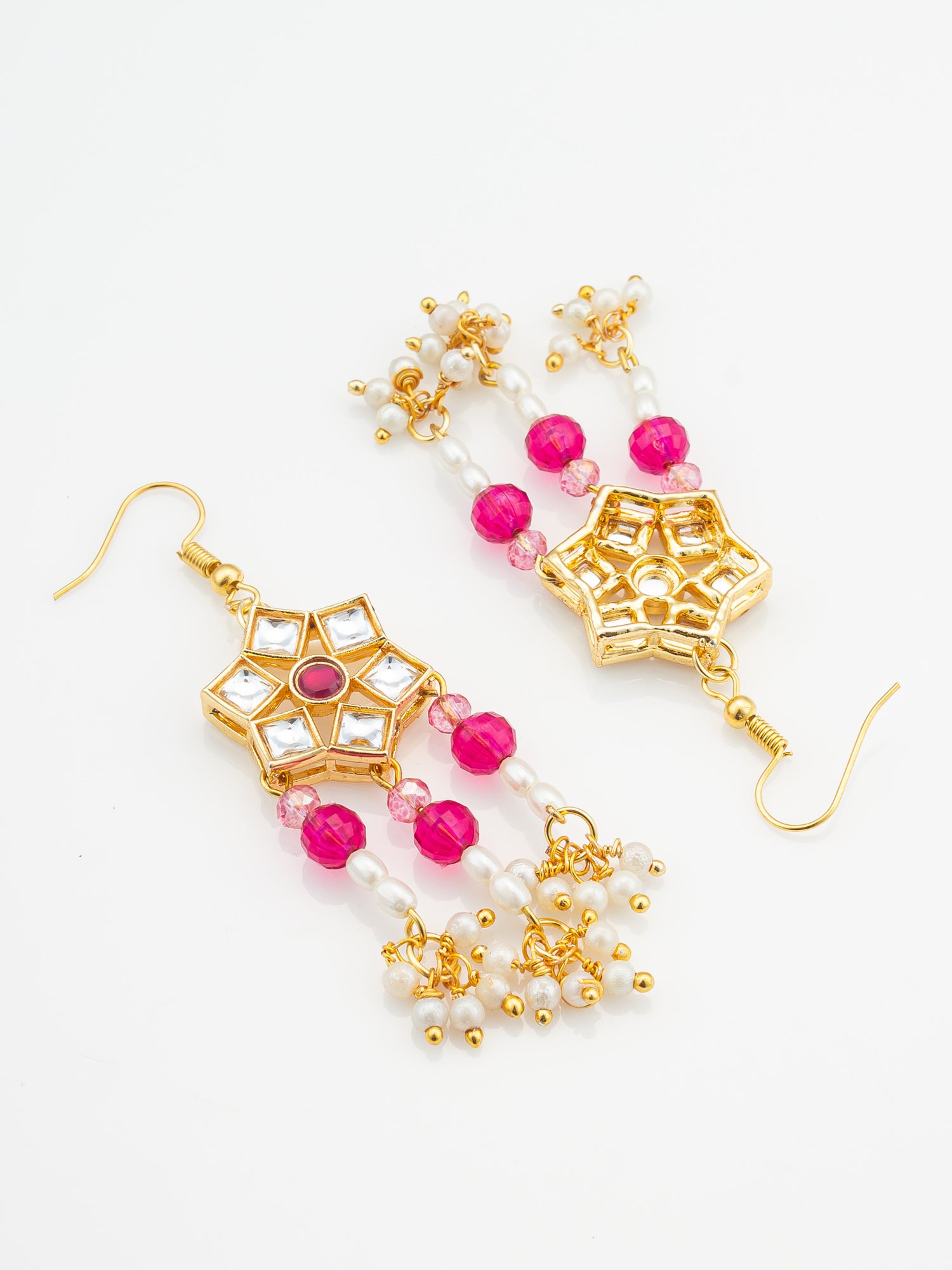 Aadita Ruby Red Hexagonal Kundan Chandelier Earrings