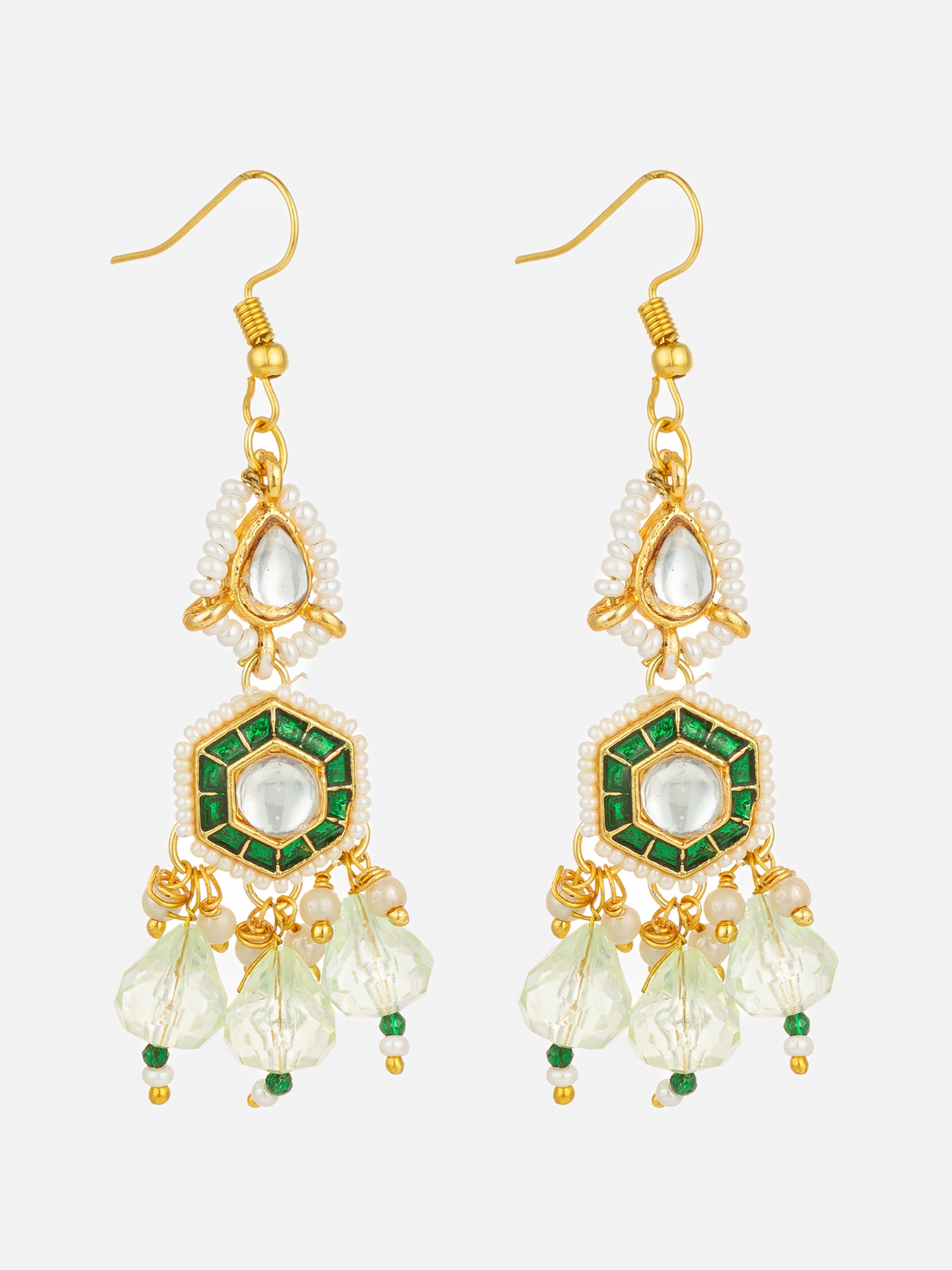 Aadita Gold Plated Hexagonal Meenakari Kundan Earrings