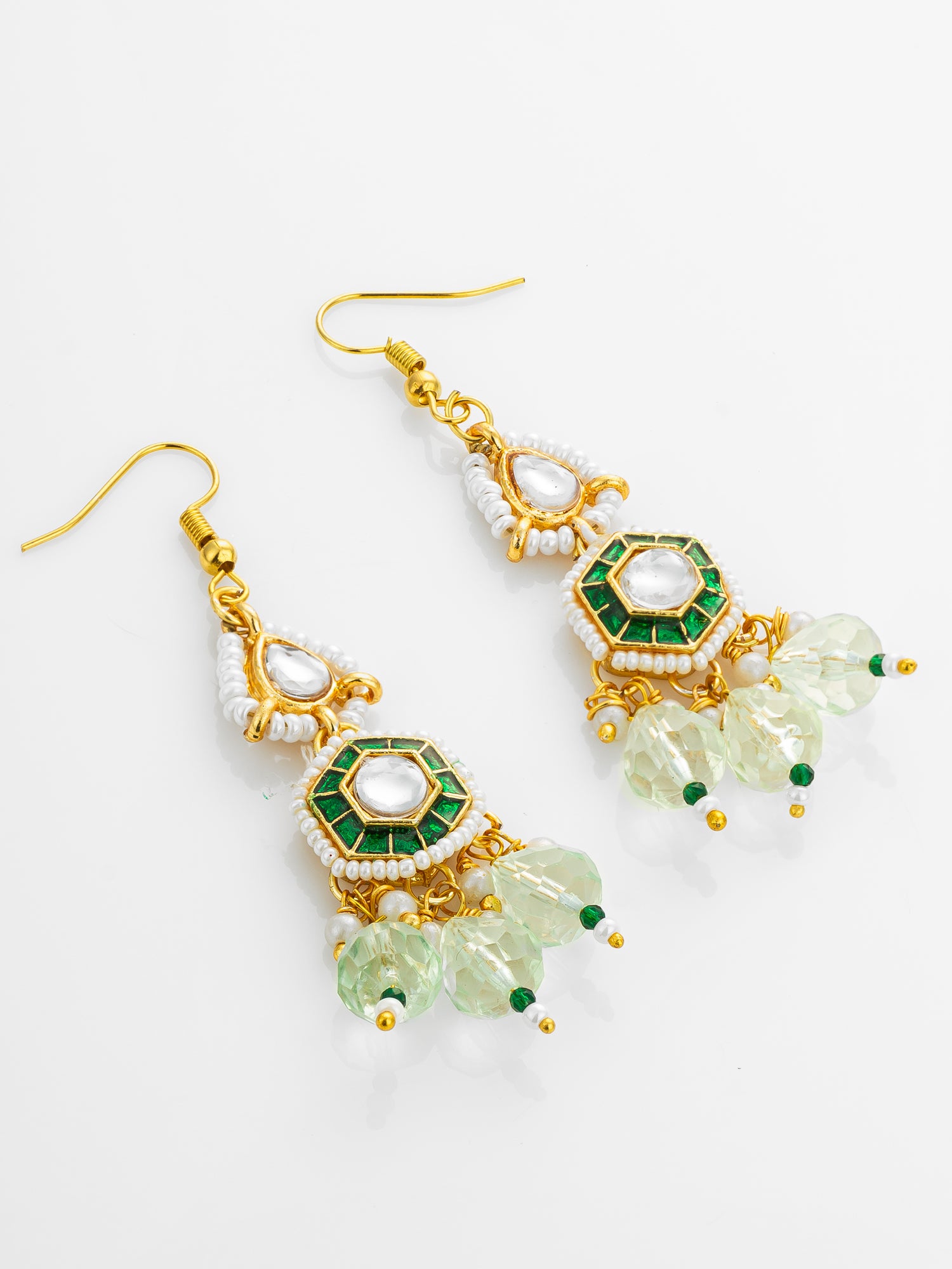 Aadita Gold Plated Hexagonal Meenakari Kundan Earrings