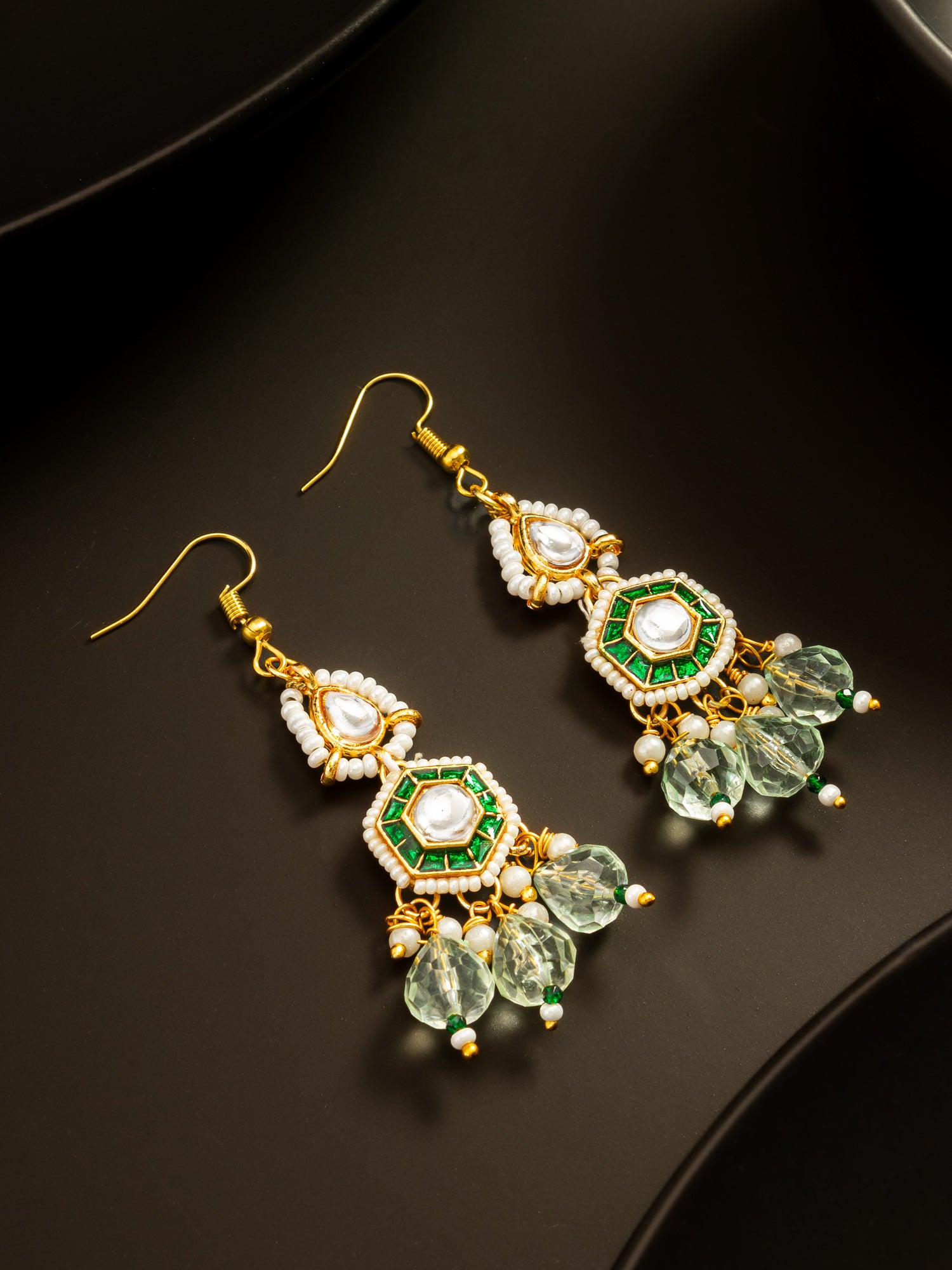 Aadita Gold Plated Hexagonal Meenakari Kundan Earrings