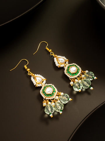 Aadita Gold Plated Hexagonal Meenakari Kundan Earrings