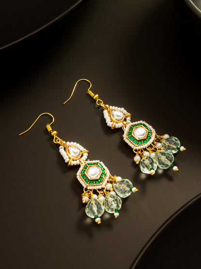 Aadita Gold Plated Hexagonal Meenakari Kundan Earrings