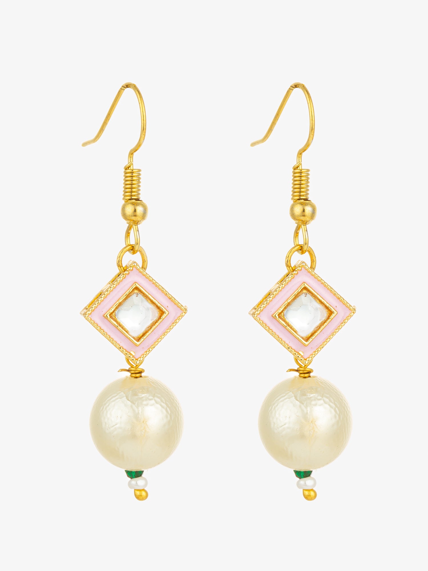 Aadita Gold Plated Pink Enamel and Large Pearl Drop Earrings