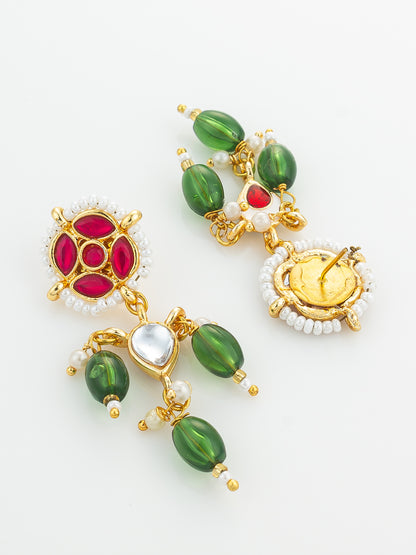 Aadita Red Green Kundan Drop Earrings