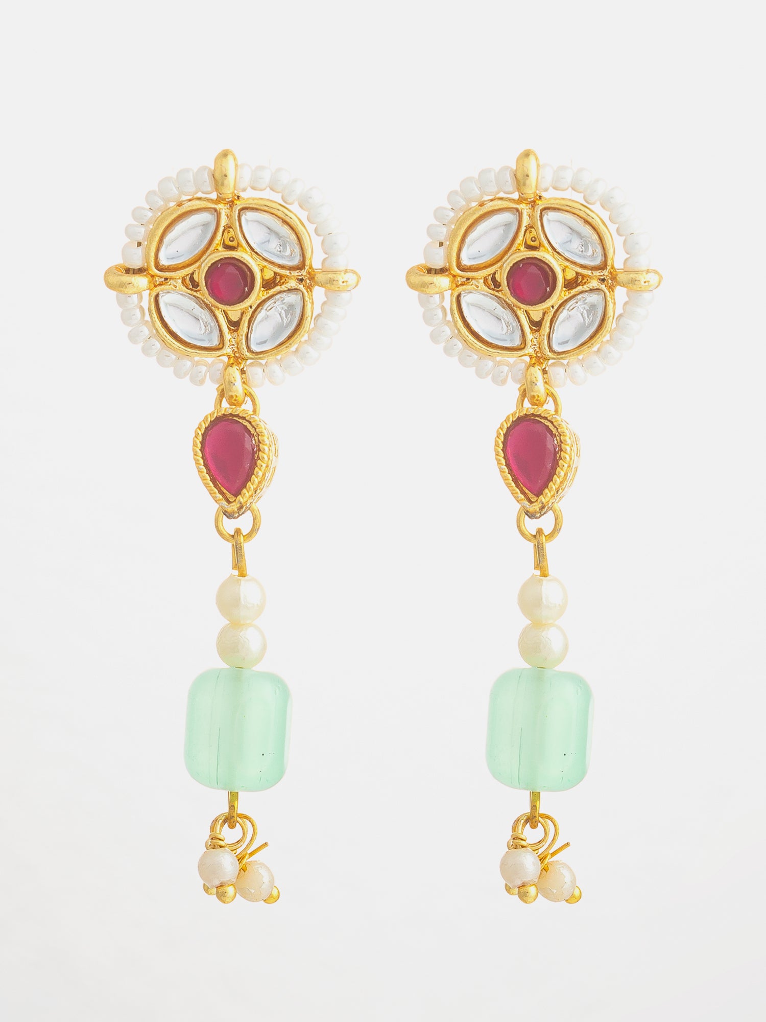Aadita Mint Green Kundan Long Earrings