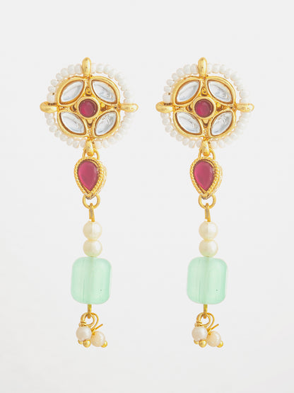 Aadita Mint Green Kundan Long Earrings