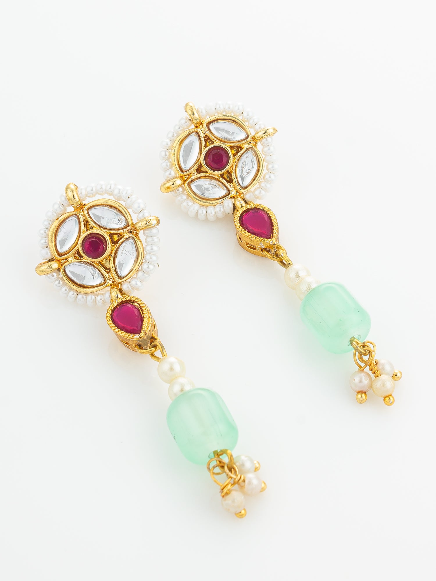 Aadita Mint Green Kundan Long Earrings