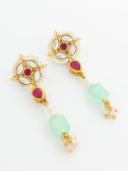 Aadita Mint Green Kundan Long Earrings