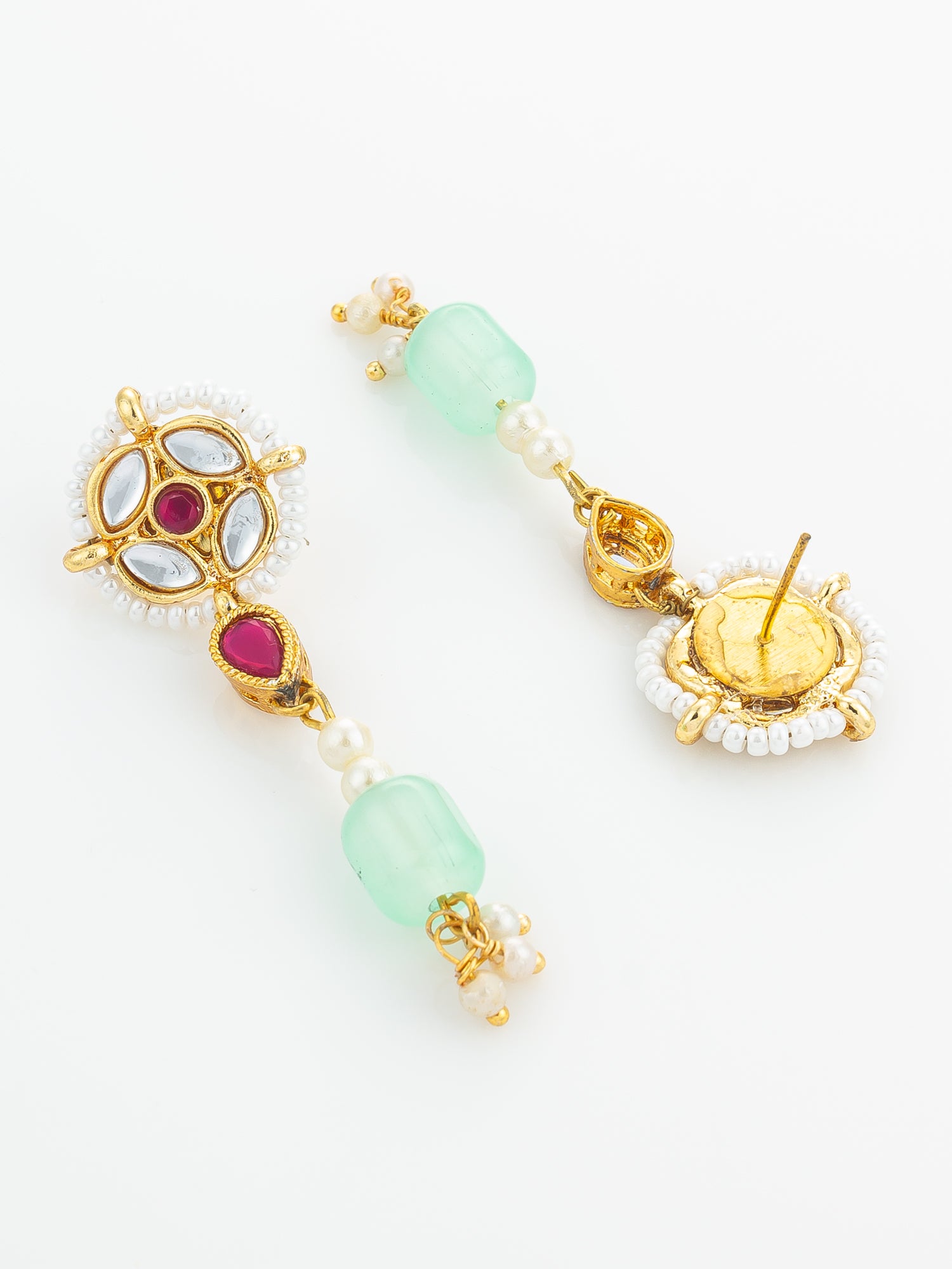 Aadita Mint Green Kundan Long Earrings