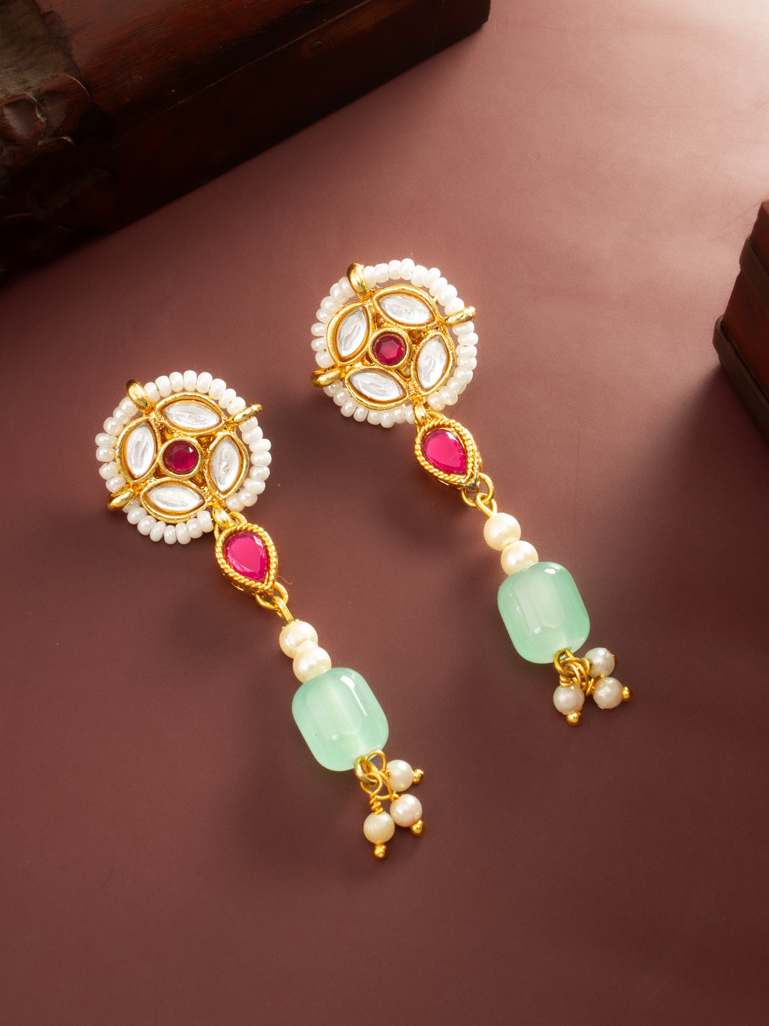 Aadita Mint Green Kundan Long Earrings