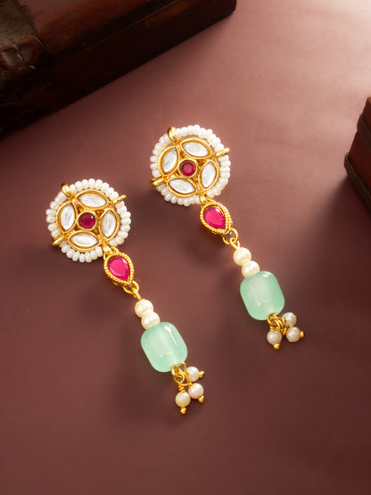 Aadita Mint Green Kundan Long Earrings