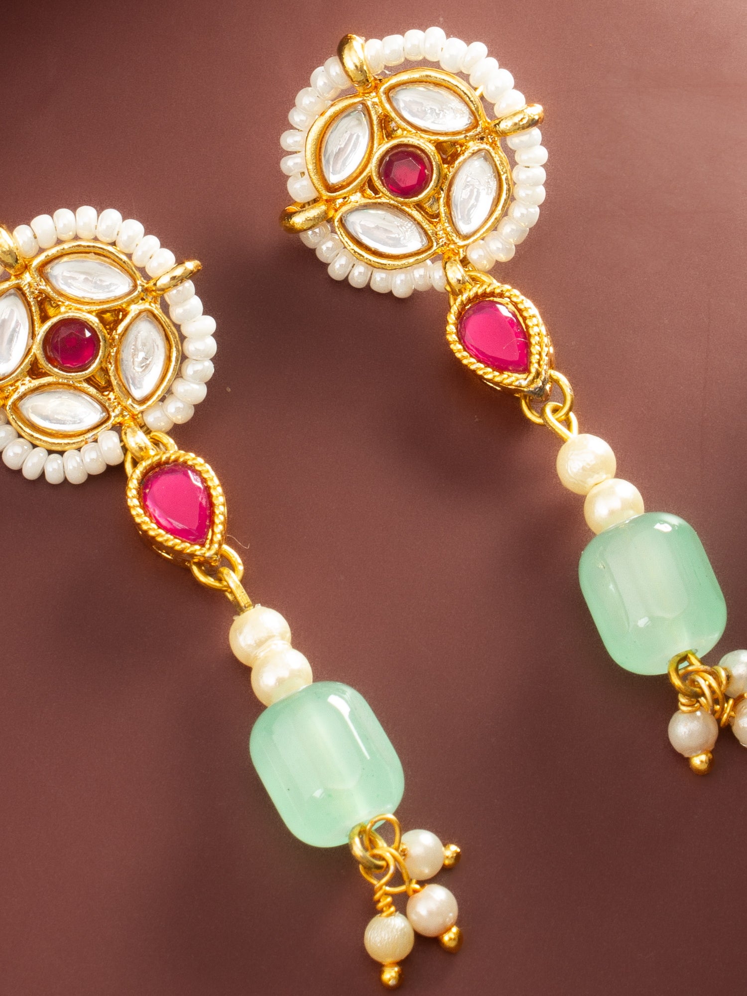 Aadita Mint Green Kundan Long Earrings